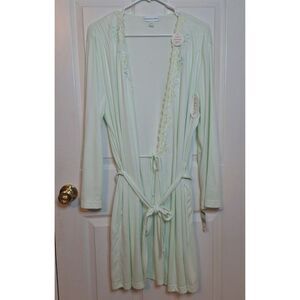 Miss Elaine Mint Green Robe Long Sleeve Belted Cozy Sleepwear Loungewear Size L